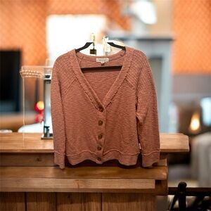 Vince Camuto Sweater Womens L Orange Rust Long Sleeve Button Up Cardigan